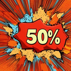 Aufkleber - Exciting fashion sale announcement with bold retro comic book style design featuring 50% off discount. Generative AI