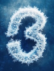 Fototapete - Frosted number three with intricate snowflake details on a blue background during winter season. Generative AI