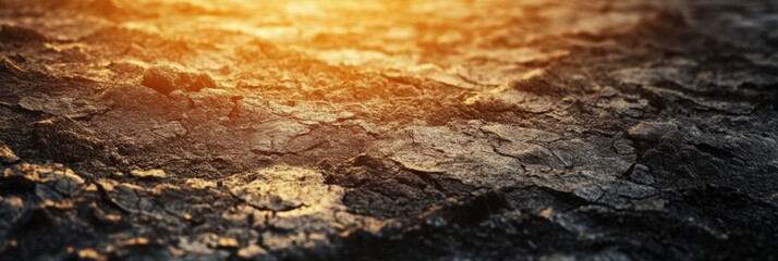 Poster - Cracked earth illuminated by warm sunlight at dusk showcasing natures dry landscape. Generative AI