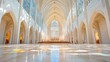 © KIMEHIME - Cathedral interior, sunlight, stained glass, marble floor, peaceful worship
