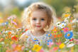 © sharafmaksumov - A little girl playing in spring flowers, joyful and playful, everyday scene
