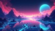 © Collse - A surreal planet with liquid crystal oceans, glowing fractal landmasses, and swirling neon auroras illuminating its endless sky in vivid, intricate Vector Art.