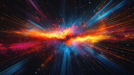 Leinwandbilder - Colorful explosion of light across a dark cosmic background in a vibrant portrayal of space and energy. Generative AI