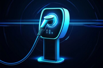 Poster - Futuristic electric vehicle charging station with glowing blue lights, representing sustainable mobility, innovation, and smart energy solutions in modern transport, Generative AI