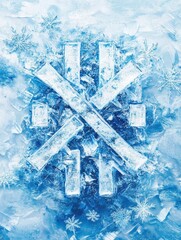 Fototapete - Intricate ice design featuring frosty patterns and shapes in bright blue tones during winters chill. Generative AI