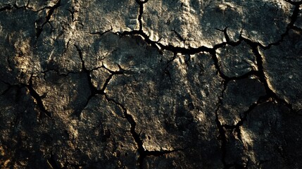 Poster - Cracked soil texture showcasing drought effects in a dry landscape during late afternoon light. Generative AI