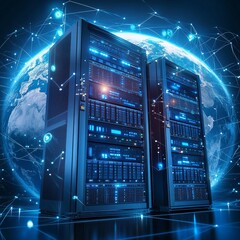 Aufkleber - Global Network: Data Servers and Connectivity Shaping the Future of Global Communications and Technology