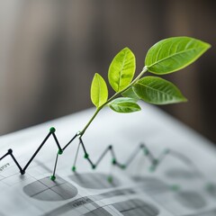 Aufkleber - Green Growth: A Sprout Emerging from a Data Chart, Symbolizing Sustainable Business Development and Financial Rise