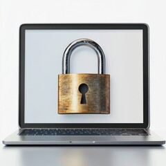 Aufkleber - Laptop Screen Displaying a Padlock, Illustrating Online Security and Data Protection Concepts