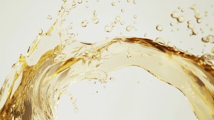 Aufkleber - golden oil splash in motion, elegant fluid wave, floating droplets, ultra-detailed liquid physics, cinematic lighting, hyper-realistic studio shot, isolated on white background.