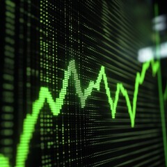 Poster - Stock Market Analysis Display: A digital screen showing a dynamic green line graph representing financial data.