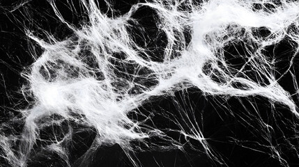 Delicate white spider web creating intricate patterns against a dark background in autumn