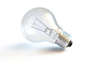 Wall Mural - a clear incandescent light bulb rests on a white background, showcasing its elegant design and inner