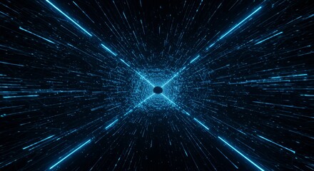 Wall Mural - speed tunnel - abstract of a tunnel with glowing blue lines and particles, perfect for technology or