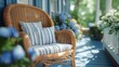 © dewi - Blue porch wicker chair, sunny hydrangea