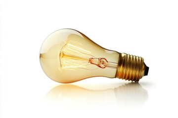 Wall Mural - a glowing vintage edison light bulb with visible filament, resting on a white surface.
