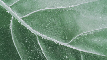Poster - Frost covered leaf with intricate organic patterns and soft textures