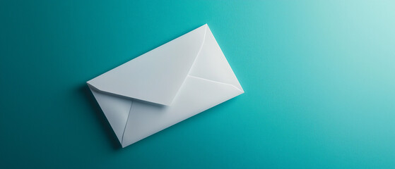 Poster - white envelope on teal background, symbolizing communication and simplicity