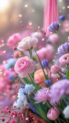 Poster - Beautiful Floral Arrangement With Colorful Blooms in Soft Light. Generative AI