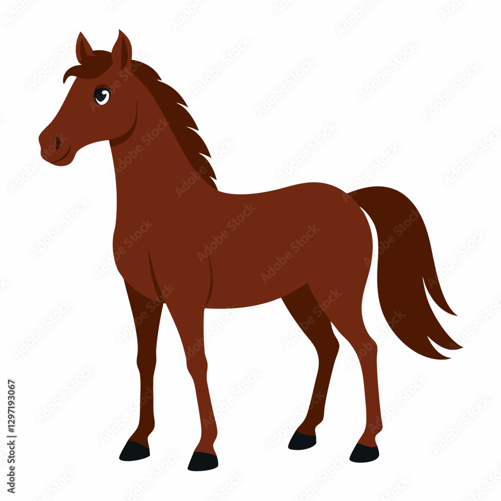 Сartoon cute horse. Brown animal illustration on white background ...