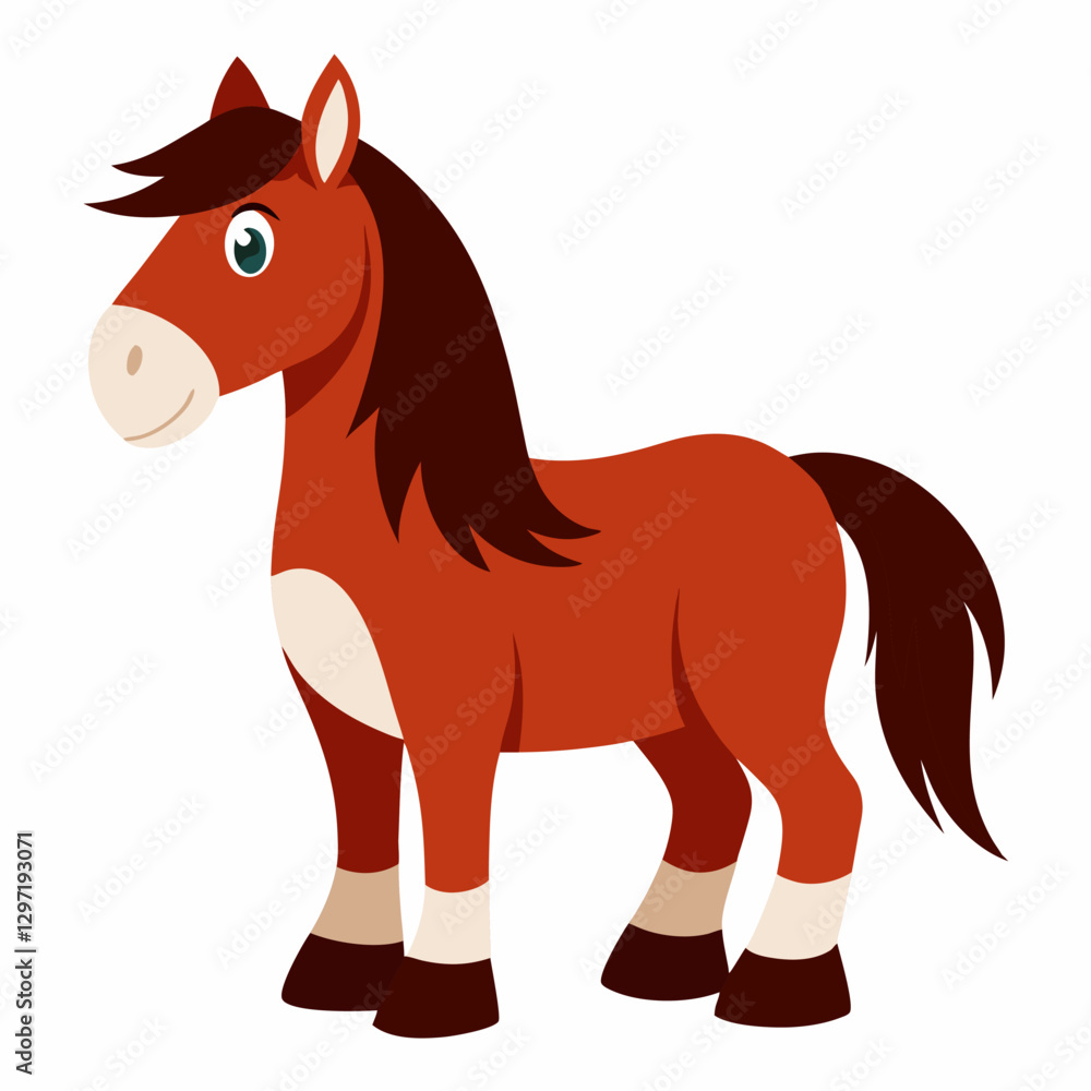 Сartoon cute horse. Brown animal illustration on white background ...