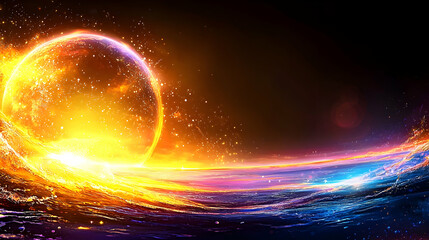 Wall Mural - fiery planet sunrise, cosmic ocean, energy