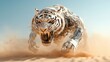 © Lazar - An impressive scene featuring a white robotic tiger in mid-leap, epitomizing the fusion of wildlife and technology in an engaging composition that highlights movement and agility.