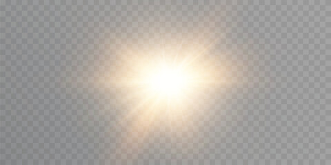 Leinwandbilder - Bright sunlight light effect with warm glow of shimmering rays and glare. Vector light for design and illustrations