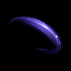 Leinwandbilder - Bright neon swirl. Semicircular lines on a dark background with a bright glowing glare. The effect of moving glowing lines for game interfaces. Vector