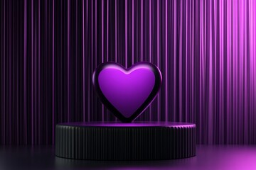 Wall Mural - heart made of metal is on a pedestal in front of purple curtains