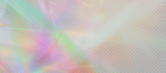 Poster - Vector effect of refraction of colored highlights, bright spectrum of rays glow. Rainbow effect overlay, prismatic refraction of crystal.