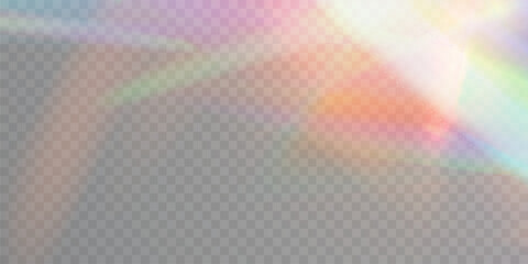 Leinwandbilder - Vector effect of refraction of colored highlights, bright spectrum of rays glow. Rainbow effect overlay, prismatic refraction of crystal.