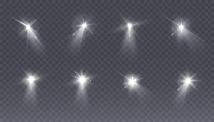 Leinwandbilder - Set of spotlight white light isolated on transparent background. Vector glowing light effect with transparent rays.	