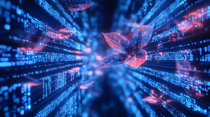 digital illustrations in blue showcase computer codes and futuristic web designs. virtual patterns d