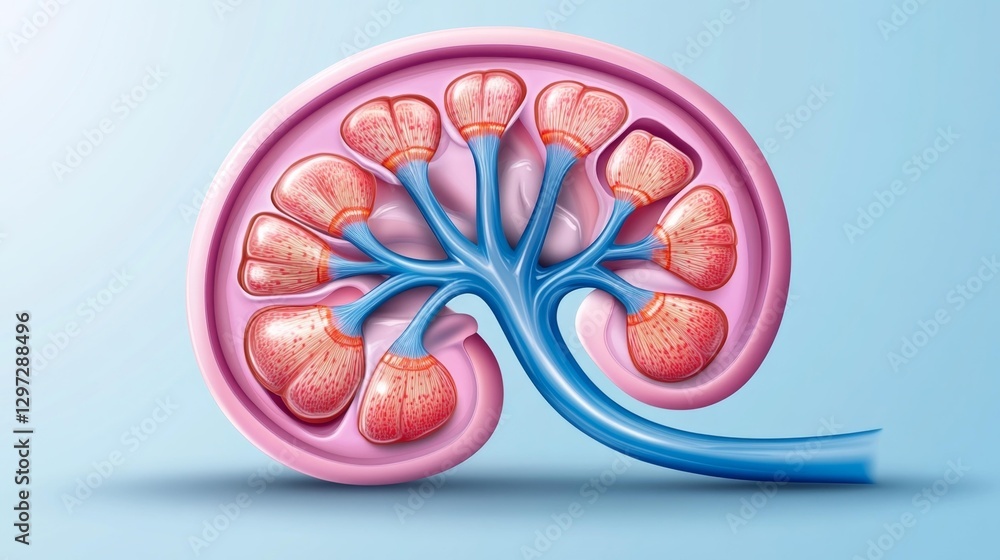 A detailed and vibrant diagram of human kidney function with clear ...