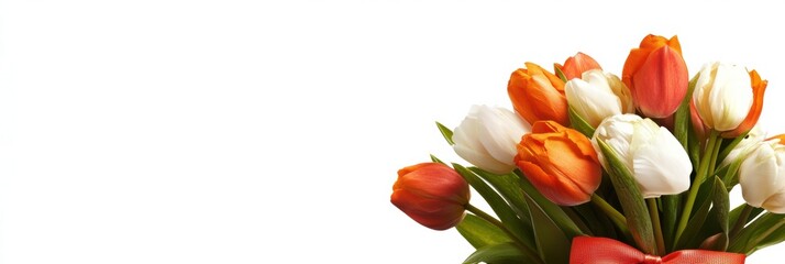 Aufkleber - Colorful bouquet of tulips arranged beautifully with green leaves and vibrant ribbons for a special occasion. Generative AI