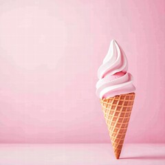 Aufkleber - Delicious ice cream cone with soft serve and pink background in warm daylight for a vibrant summer treat. Generative AI