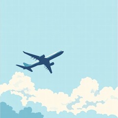 Poster - Airplane flying high above fluffy clouds on a clear blue sky during daytime. Generative AI