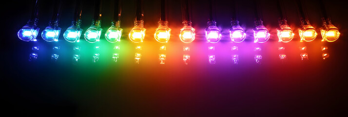 Wall Mural - colored electric cables and led lights, optical fiber technology background -