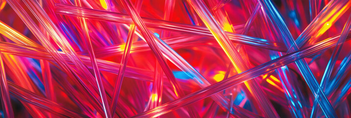 Wall Mural - colored electric cables and led lights, optical fiber technology background -