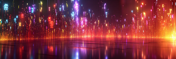 Wall Mural - colored electric cables and led lights, optical fiber technology background -
