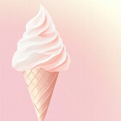 Aufkleber - Creamy soft serve ice cream cone with swirls on pastel pink background in a sunny outdoor setting. Generative AI