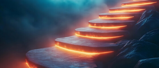 Wall Mural - concept of step-by-step achievement with a glowing path -