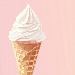 Aufkleber - Soft serve ice cream cone with whipped cream on light pastel background. Generative AI