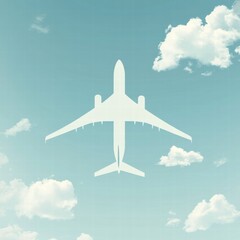 Poster - Cloudy sky showcases airplane flying high above with serene blue background revealing scenic afternoon atmosphere. Generative AI