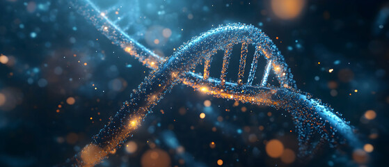 Wall Mural - dna double helix with luminous particles on an abstract background -