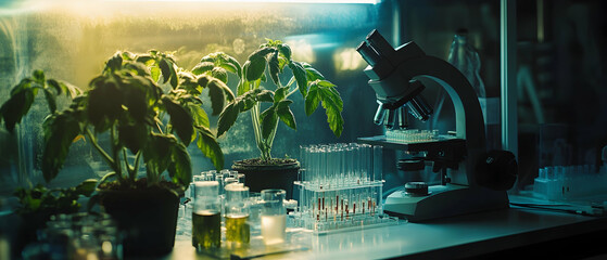 Wall Mural - dna, gene therapy, and biochemistry in a plant lab -