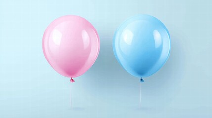 Poster - Collection of pink and blue balloons floating against a light blue background during a celebration at a festive event. Generative AI