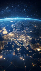 Wall Mural - european telecommunication and data transfer networks with global connectivity -