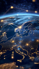 Wall Mural - european telecommunication and data transfer networks with global connectivity -